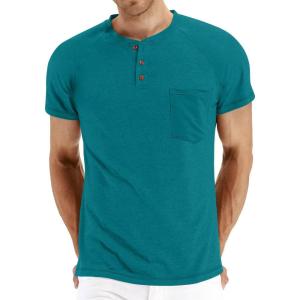 imageNITAGUT Mens Summer Casual TShirts Front Placket Raglan Short Sleeve Henley Shirts with Pocket 3XL Turquoise