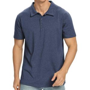 imageNITAGUT Polo Shirts for Men ShortLong Sleeve Soft Cotton Collared ShirtA Heather Navy
