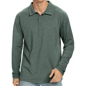 imageNITAGUT Polo Shirts for Men ShortLong Sleeve Soft Cotton Collared ShirtB Heather Green