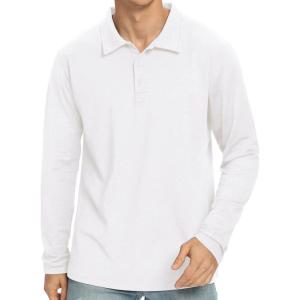 imageNITAGUT Polo Shirts for Men ShortLong Sleeve Soft Cotton Collared ShirtB White