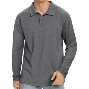 imageNITAGUT Polo Shirts for Men ShortLong Sleeve Soft Cotton Collared ShirtB Heather Charcoal