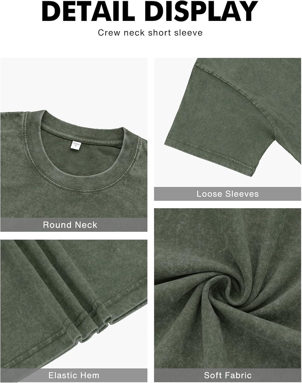 imageNITAGUT Mens Oversized Cotton TShirts Vintage Unisex Short Sleeves Loose Streetwear Casual Wash Solid Basic Tops TeeArmy Green