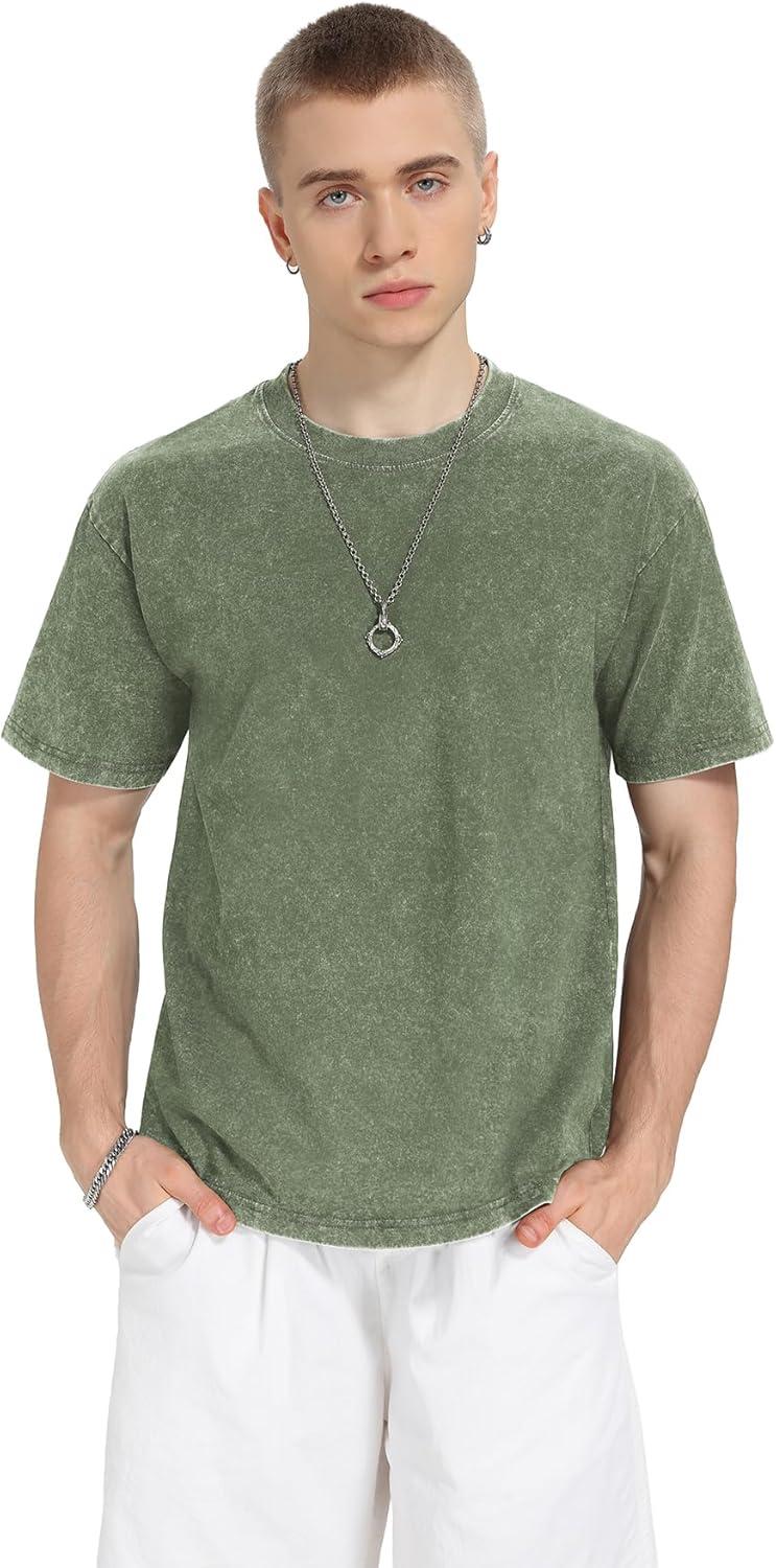imageNITAGUT Mens Oversized Cotton TShirts Vintage Unisex Short Sleeves Loose Streetwear Casual Wash Solid Basic Tops TeeArmy Green