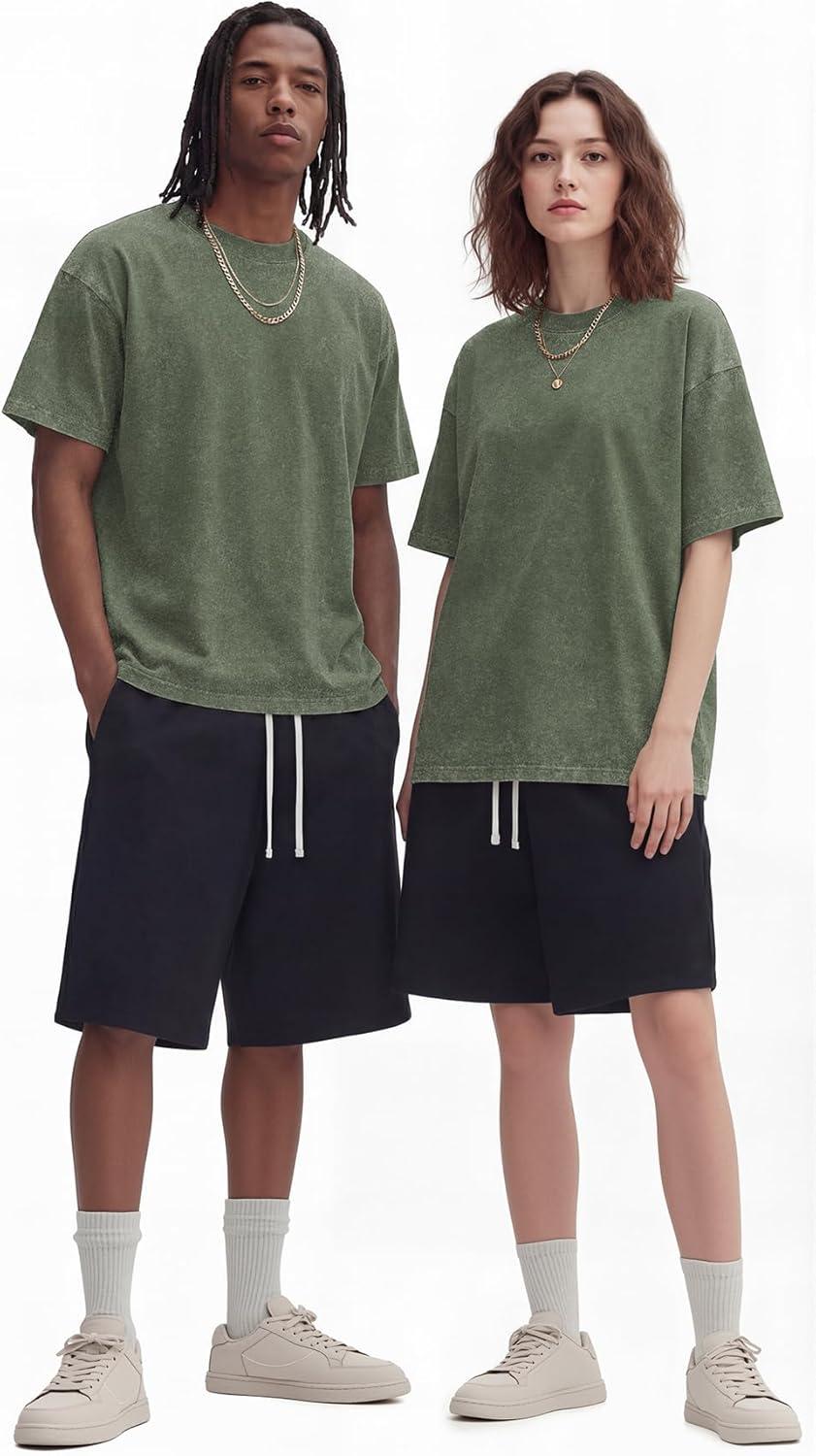 imageNITAGUT Mens Oversized Cotton TShirts Vintage Unisex Short Sleeves Loose Streetwear Casual Wash Solid Basic Tops TeeArmy Green