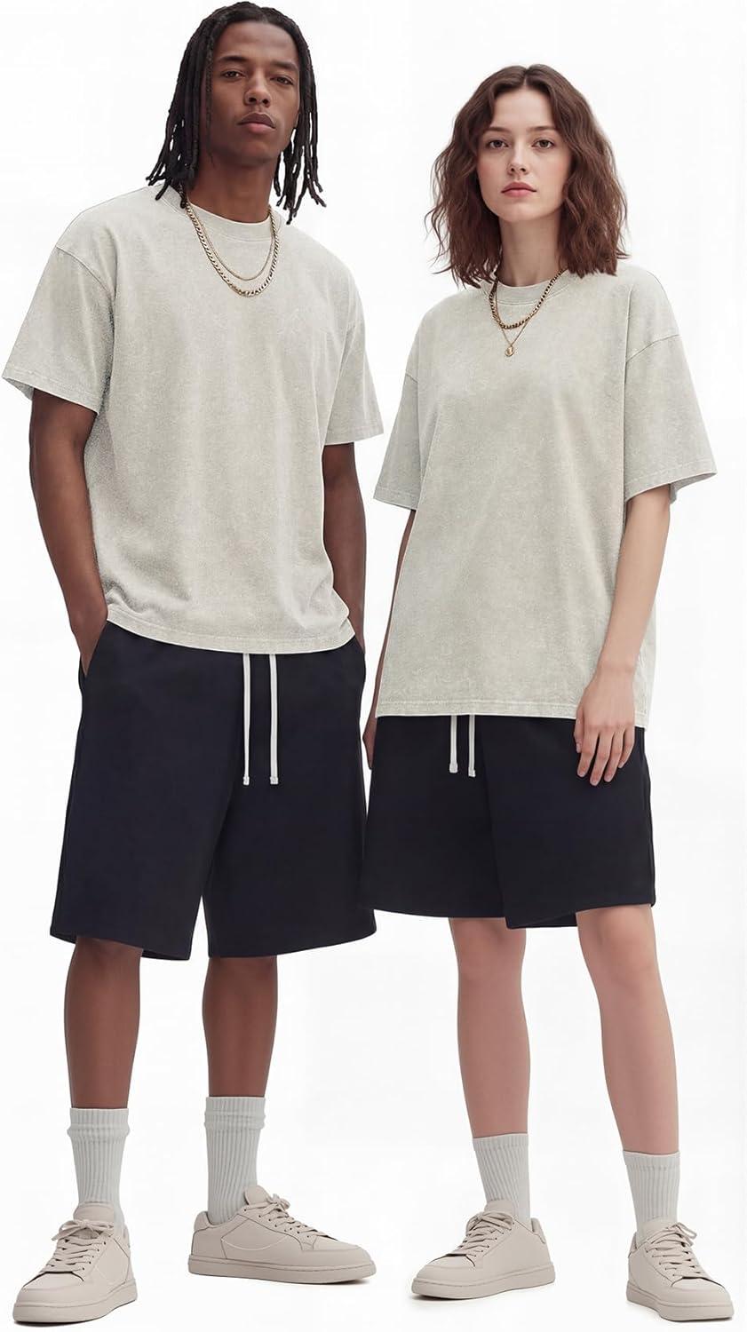 imageNITAGUT Mens Oversized Cotton TShirts Vintage Unisex Short Sleeves Loose Streetwear Casual Wash Solid Basic Tops TeeBeige