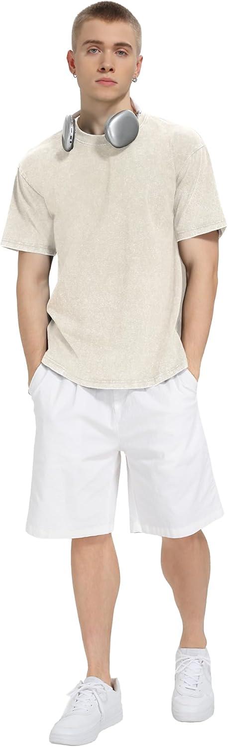 imageNITAGUT Mens Oversized Cotton TShirts Vintage Unisex Short Sleeves Loose Streetwear Casual Wash Solid Basic Tops TeeBeige
