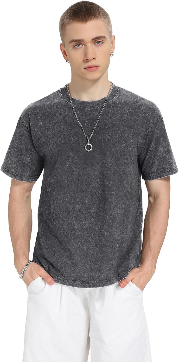 imageNITAGUT Mens Oversized Cotton TShirts Vintage Unisex Short Sleeves Loose Streetwear Casual Wash Solid Basic Tops TeeBlackGrayBeige