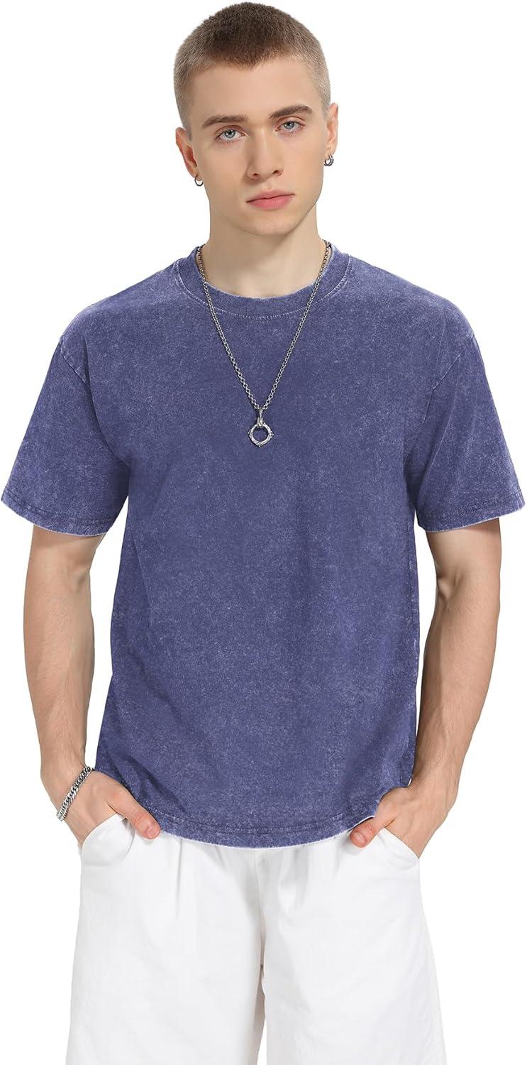 imageNITAGUT Mens Oversized Cotton TShirts Vintage Unisex Short Sleeves Loose Streetwear Casual Wash Solid Basic Tops TeeBlackGrayBlue