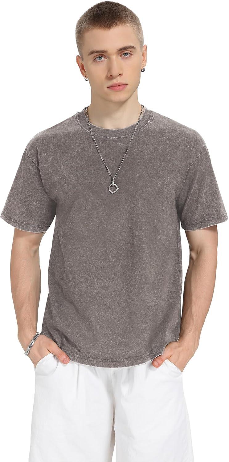 imageNITAGUT Mens Oversized Cotton TShirts Vintage Unisex Short Sleeves Loose Streetwear Casual Wash Solid Basic Tops TeeKhaki