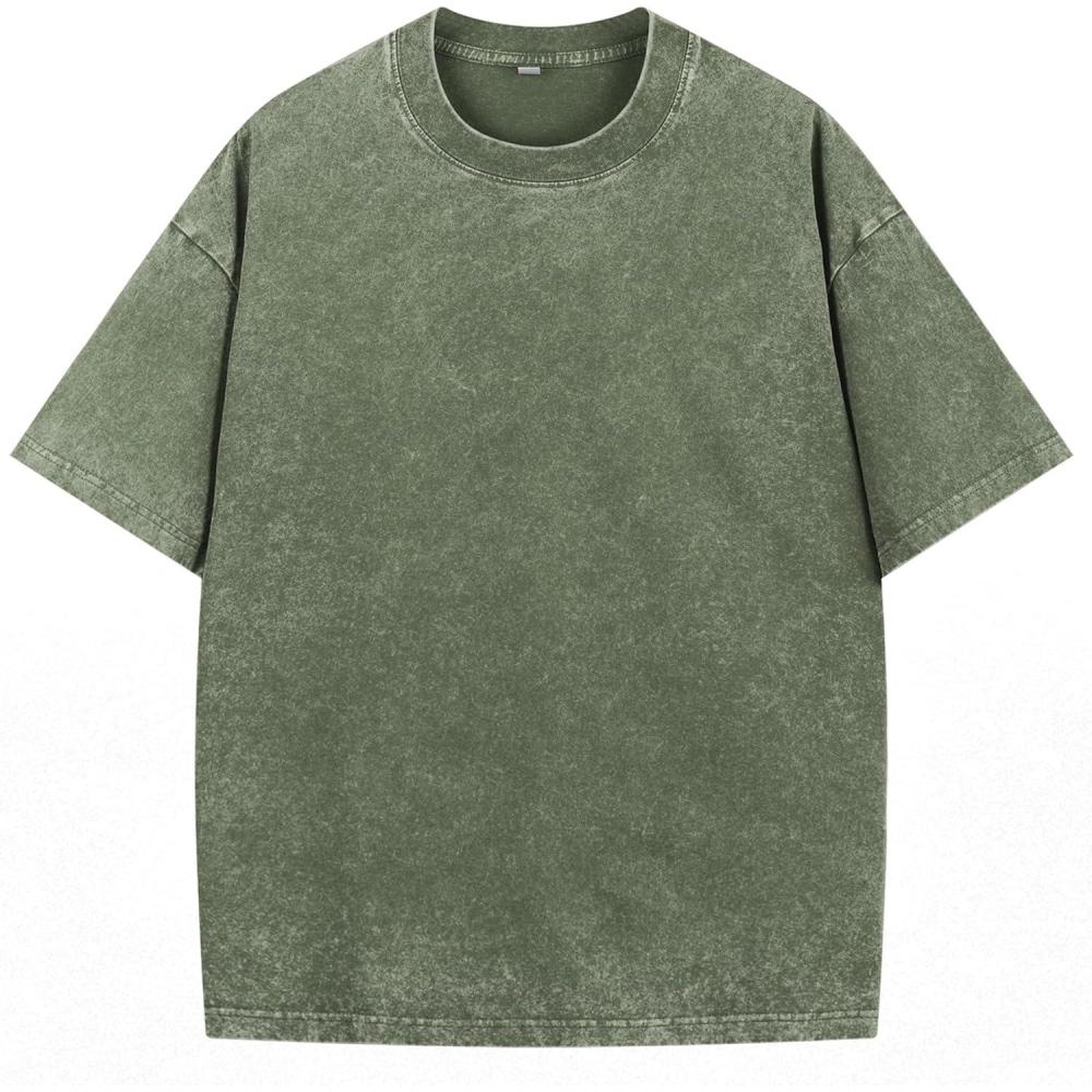 imageNITAGUT Mens Oversized Cotton TShirts Vintage Unisex Short Sleeves Loose Streetwear Casual Wash Solid Basic Tops TeeArmy Green