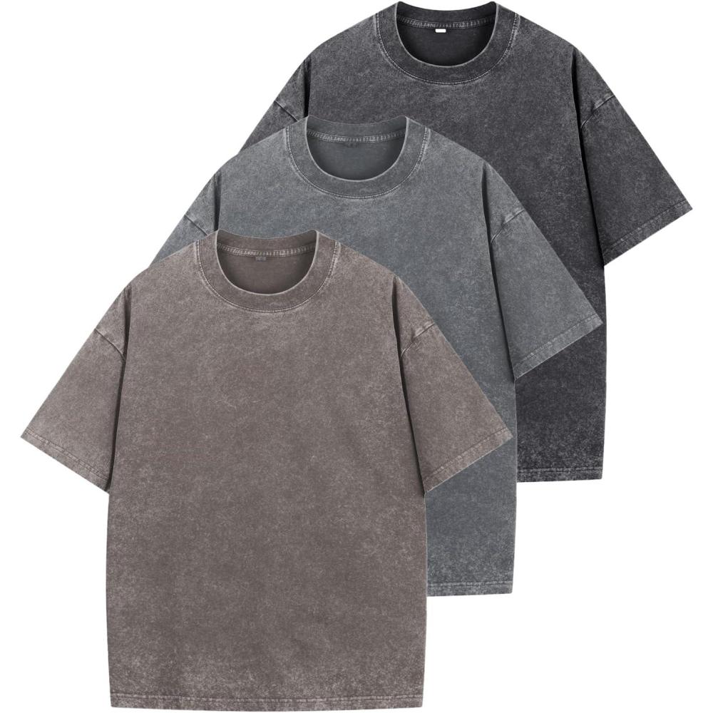 imageNITAGUT Mens Oversized Cotton TShirts Vintage Unisex Short Sleeves Loose Streetwear Casual Wash Solid Basic Tops TeeBlackGrayKhaki