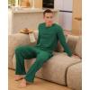 imageNITAGUT Mens Pajama Set Henley Collar Loungewear Long Sleeved Buttoned Sleepwear 2 Piece Pjs with PocketsGreen