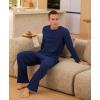 imageNITAGUT Mens Pajama Set Henley Collar Loungewear Long Sleeved Buttoned Sleepwear 2 Piece Pjs with PocketsNavy Blue
