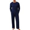imageNITAGUT Mens Pajama Set Henley Collar Loungewear Long Sleeved Buttoned Sleepwear 2 Piece Pjs with PocketsNavy Blue