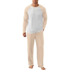 imageNITAGUT Mens Pajama Set Long Sleeve Sleepwear 2 Piece Loungewear with Pockets Soft Comfy NightwearBeige