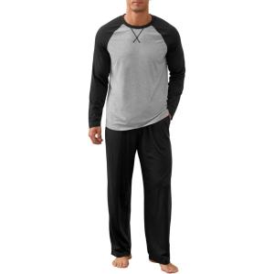 imageNITAGUT Mens Pajama Set Long Sleeve Sleepwear 2 Piece Loungewear with Pockets Soft Comfy NightwearBlack