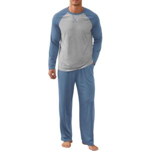 imageNITAGUT Mens Pajama Set Long Sleeve Sleepwear 2 Piece Loungewear with Pockets Soft Comfy NightwearBlue