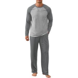 imageNITAGUT Mens Pajama Set Long Sleeve Sleepwear 2 Piece Loungewear with Pockets Soft Comfy NightwearDark Grey