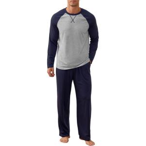 imageNITAGUT Mens Pajama Set Long Sleeve Sleepwear 2 Piece Loungewear with Pockets Soft Comfy NightwearNavy Blue