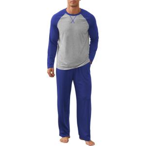 imageNITAGUT Mens Pajama Set Long Sleeve Sleepwear 2 Piece Loungewear with Pockets Soft Comfy NightwearRoyal Blue