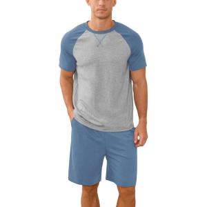 imageNITAGUT Mens Pajama Set Summer 2 Piece Loungewear Short Sleeve Pjs Sleepwear with Pockets Soft Comfy NightwearBlue