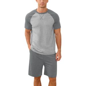 imageNITAGUT Mens Pajama Set Summer 2 Piece Loungewear Short Sleeve Pjs Sleepwear with Pockets Soft Comfy NightwearDark Grey