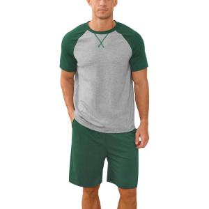 imageNITAGUT Mens Pajama Set Summer 2 Piece Loungewear Short Sleeve Pjs Sleepwear with Pockets Soft Comfy NightwearGreen