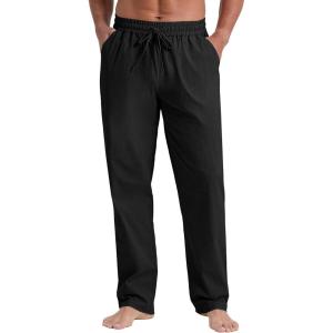 imageNITAGUT Mens Linen Pants Casual Elastic Waist Drawstring Lightweight Summer Beach Trousers with PocketsBlack