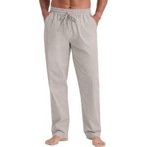 imageNITAGUT Mens Linen Pants Casual Elastic Waist Drawstring Lightweight Summer Beach Trousers with PocketsLight Gray