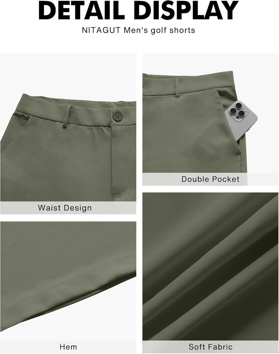 image:imageNITAGUT Mens Lightweight Casual Shorts 7 Golf Summer Shorts Breathable Stretch Work Flat Front Shorts with MultiPocketArmy Green