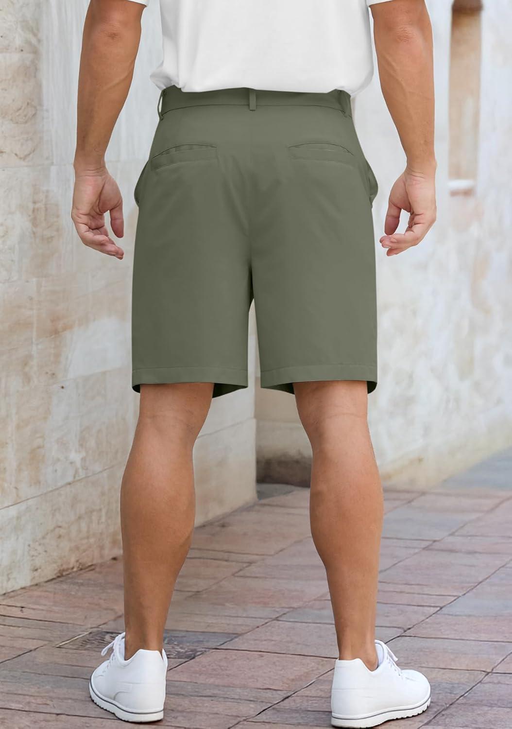 image:imageNITAGUT Mens Lightweight Casual Shorts 7 Golf Summer Shorts Breathable Stretch Work Flat Front Shorts with MultiPocketArmy Green