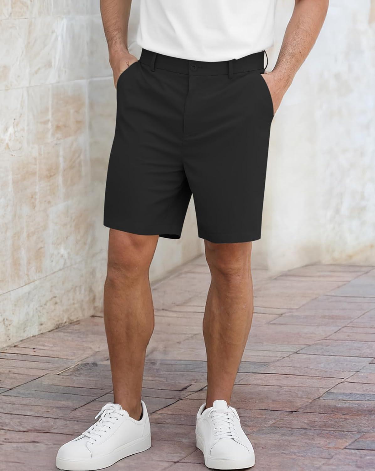 image:imageNITAGUT Mens Lightweight Casual Shorts 7 Golf Summer Shorts Breathable Stretch Work Flat Front Shorts with MultiPocketBlack