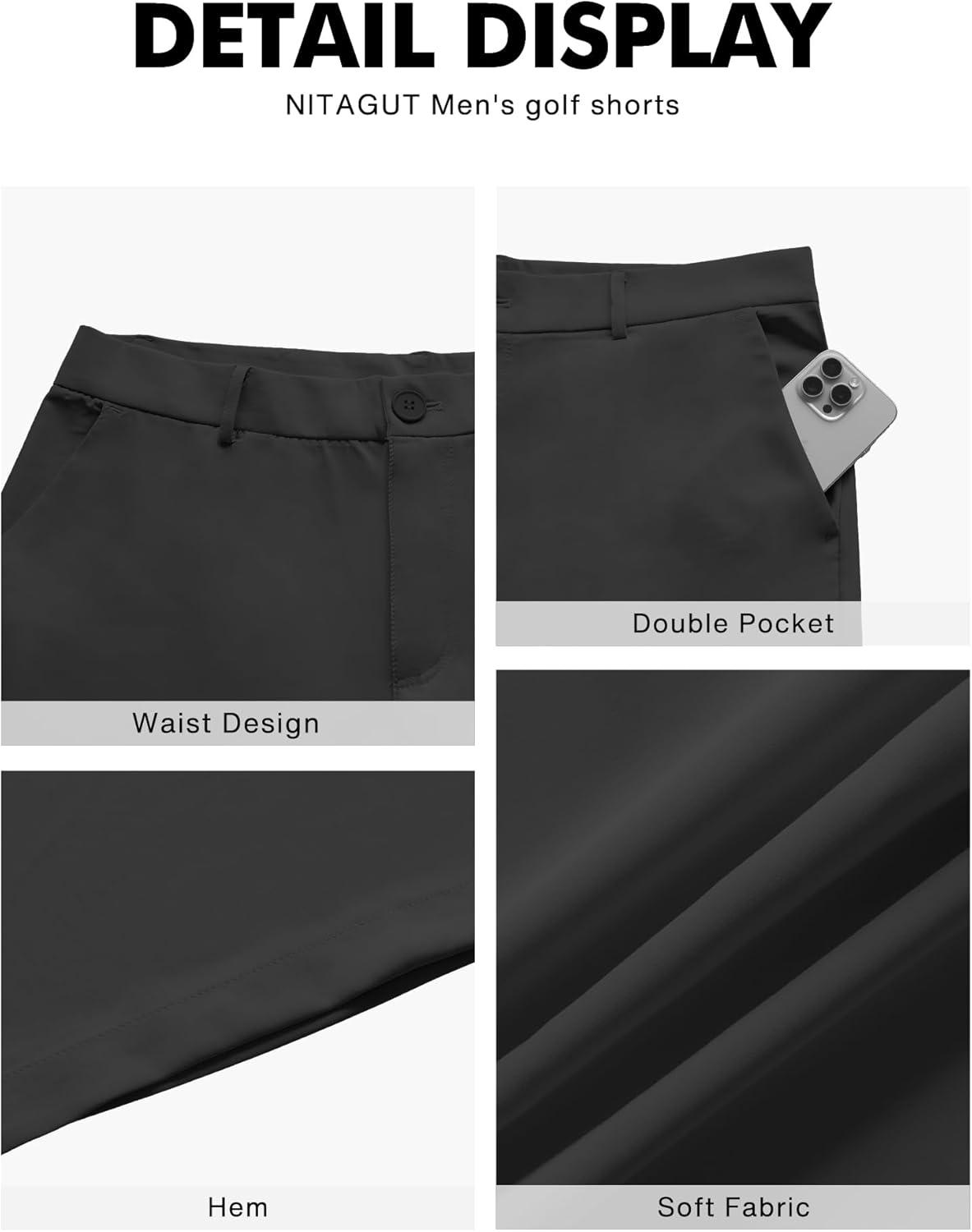 image:imageNITAGUT Mens Lightweight Casual Shorts 7 Golf Summer Shorts Breathable Stretch Work Flat Front Shorts with MultiPocketBlack
