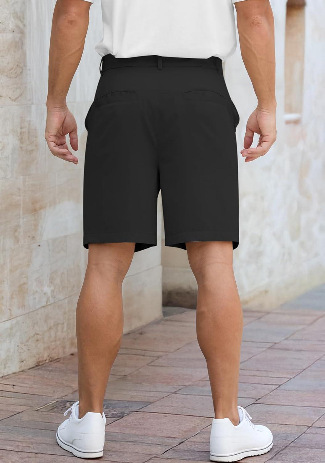 image:imageNITAGUT Mens Lightweight Casual Shorts 7 Golf Summer Shorts Breathable Stretch Work Flat Front Shorts with MultiPocketBlack
