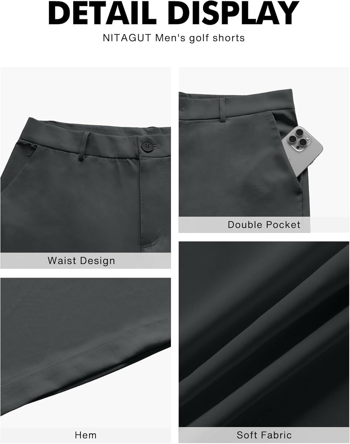 image:imageNITAGUT Mens Lightweight Casual Shorts 7 Golf Summer Shorts Breathable Stretch Work Flat Front Shorts with MultiPocketDark Grey