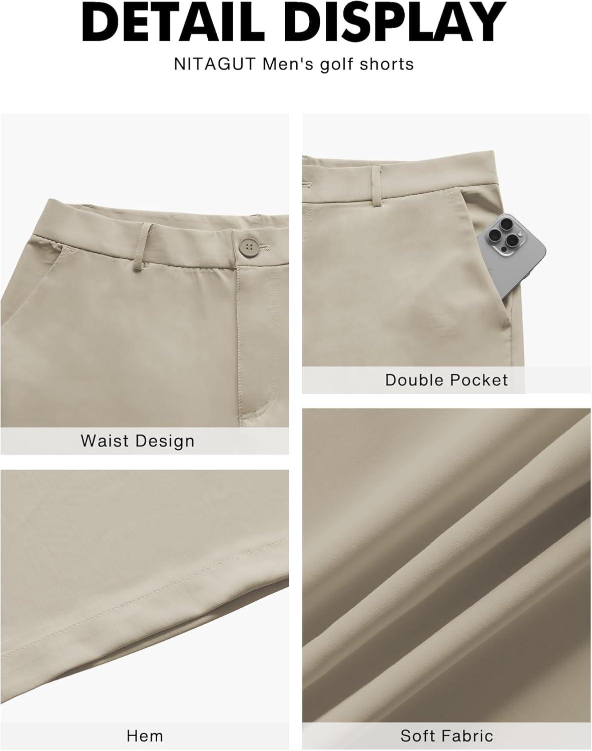 image:imageNITAGUT Mens Lightweight Casual Shorts 7 Golf Summer Shorts Breathable Stretch Work Flat Front Shorts with MultiPocketGrey Beige