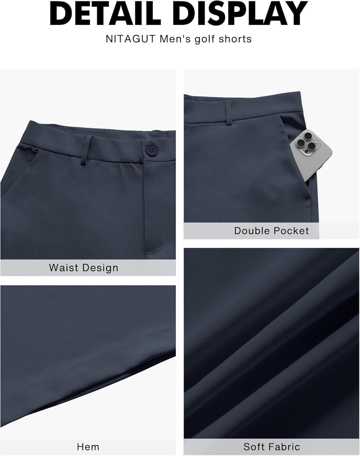 image:imageNITAGUT Mens Lightweight Casual Shorts 7 Golf Summer Shorts Breathable Stretch Work Flat Front Shorts with MultiPocketNavy Blue