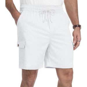 image:imageNITAGUT Mens Cargo Shorts 7 Casual Drawstring Elastic Waist Summer Vacation Shorts with Utility Flap PocketsWhite