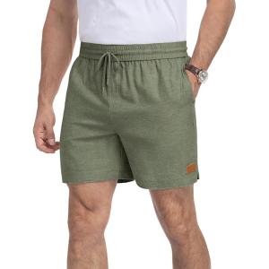 image:imageNITAGUT Mens Casual Cotton Shorts  55 Elastic Waist Drawstring Summer Beach Lightweight Shorts with PocketsArmy Green