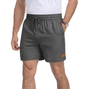 image:imageNITAGUT Mens Casual Cotton Shorts  55 Elastic Waist Drawstring Summer Beach Lightweight Shorts with PocketsBlack