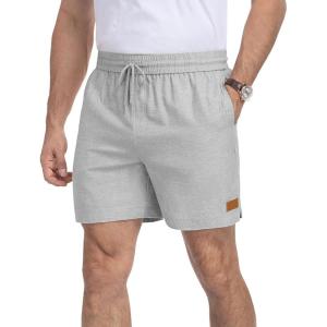 image:imageNITAGUT Mens Casual Cotton Shorts  55 Elastic Waist Drawstring Summer Beach Lightweight Shorts with PocketsLight Gray