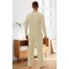 image:imageNITAGUT Mens Pajama Set Henley Collar Loungewear Long Sleeved Buttoned Sleepwear 2 Piece Pjs with PocketsBeige