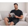 image:imageNITAGUT Mens Summer Pajama Set Lightweight Loungewear Short Sleeve Henley Top amp Sleep Shorts 2 Piece Stretch Lounge SetBlack