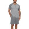 image:imageNITAGUT Mens Pajama Set 2 Piece Henley Sleepwear Lightweight Short Sleeve Loungewear Soft Comfy Sleep Set with ButtonDark Grey