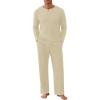 image:imageNITAGUT Mens Pajama Set Henley Collar Loungewear Long Sleeved Buttoned Sleepwear 2 Piece Pjs with PocketsBeige