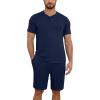 image:imageNITAGUT Mens Summer Pajama Set Lightweight Loungewear Short Sleeve Henley Top amp Sleep Shorts 2 Piece Stretch Lounge SetNavy Blue