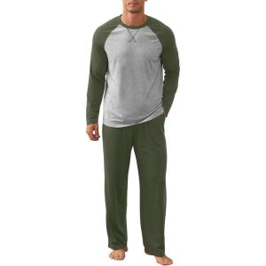 image:imageNITAGUT Mens Pajama Set Long Sleeve Sleepwear 2 Piece Loungewear with Pockets Soft Comfy NightwearArmy Green