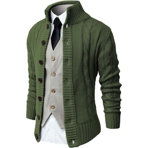 image:imageNITAGUT Mens Long Sleeve Stand Collar Cardigan Sweaters Button Down Cable Knitted SweaterForest Green