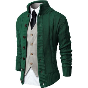 image:imageNITAGUT Mens Long Sleeve Stand Collar Cardigan Sweaters Button Down Cable Knitted SweaterGrass Green