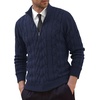 image:imageNITAGUT Mens Full Zip Up Cardigan Sweater Casual Stand Collar Cable Knit Winter SweatersNavy Blue